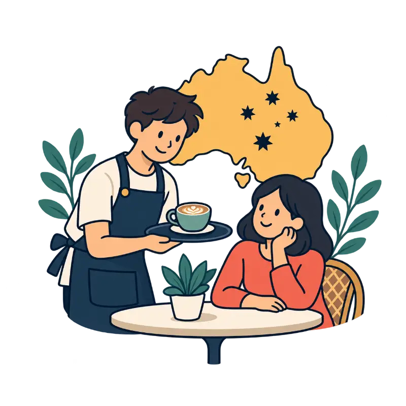 Barista atendiendo clientes en Australia