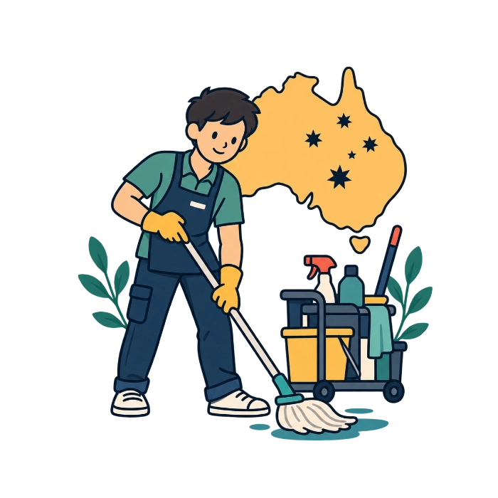 Commercial cleaner trabajando en Australia